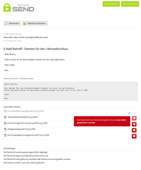 Weblication® SEND Empfangsseite